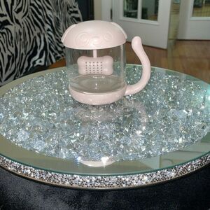 3/$15 Eccolo Pink tea puppy dog glass & plastic cover mug with dog ears and tail